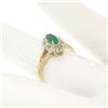 Image 3 : Petite 14k Yellow Gold .47 ctw Marquise Emerald Solitaire Round Diamond Halo Rin
