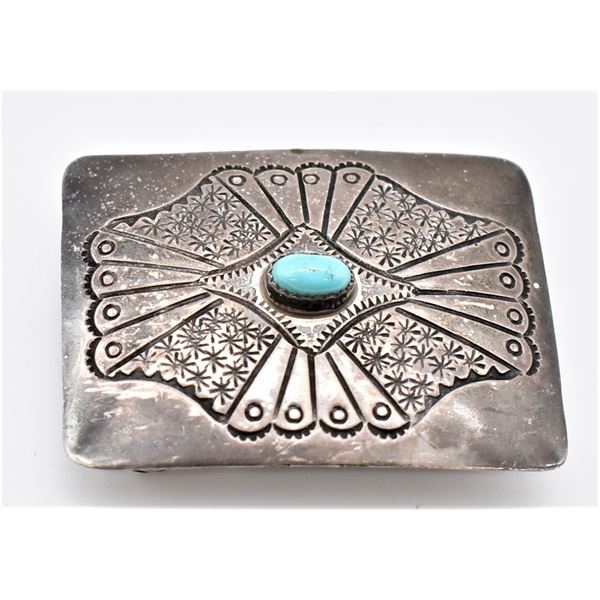 Antique Navajo Sterling Turquoise Belt Buckle