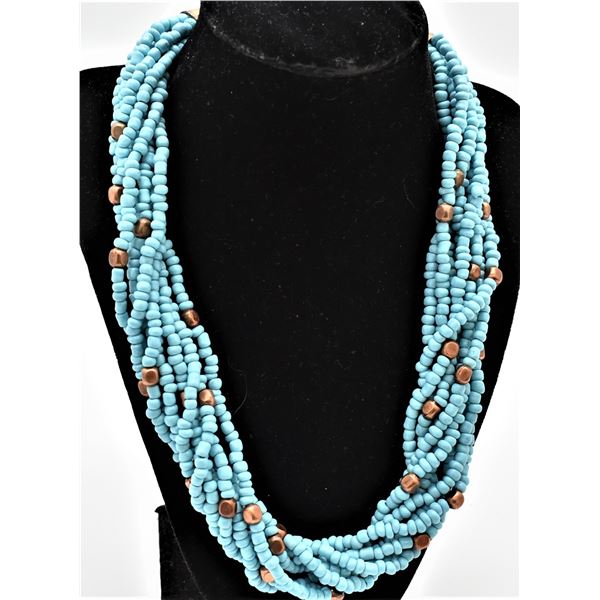 Estate 8 Strand Copper & Turquoise Bead Necklace