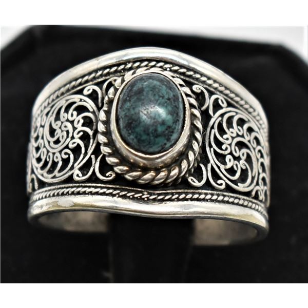 Silver Tone Turquoise Ring, Size 12