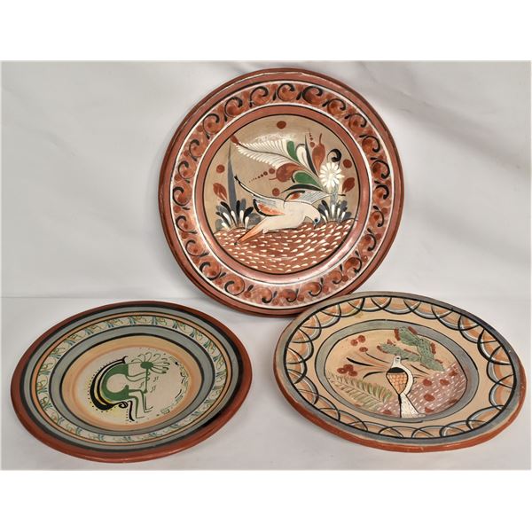 3 Vintage Mexican Tonala Pottery Plates