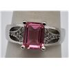 Image 1 : Sterling Pink Tourmaline and Diamond Chip Ring