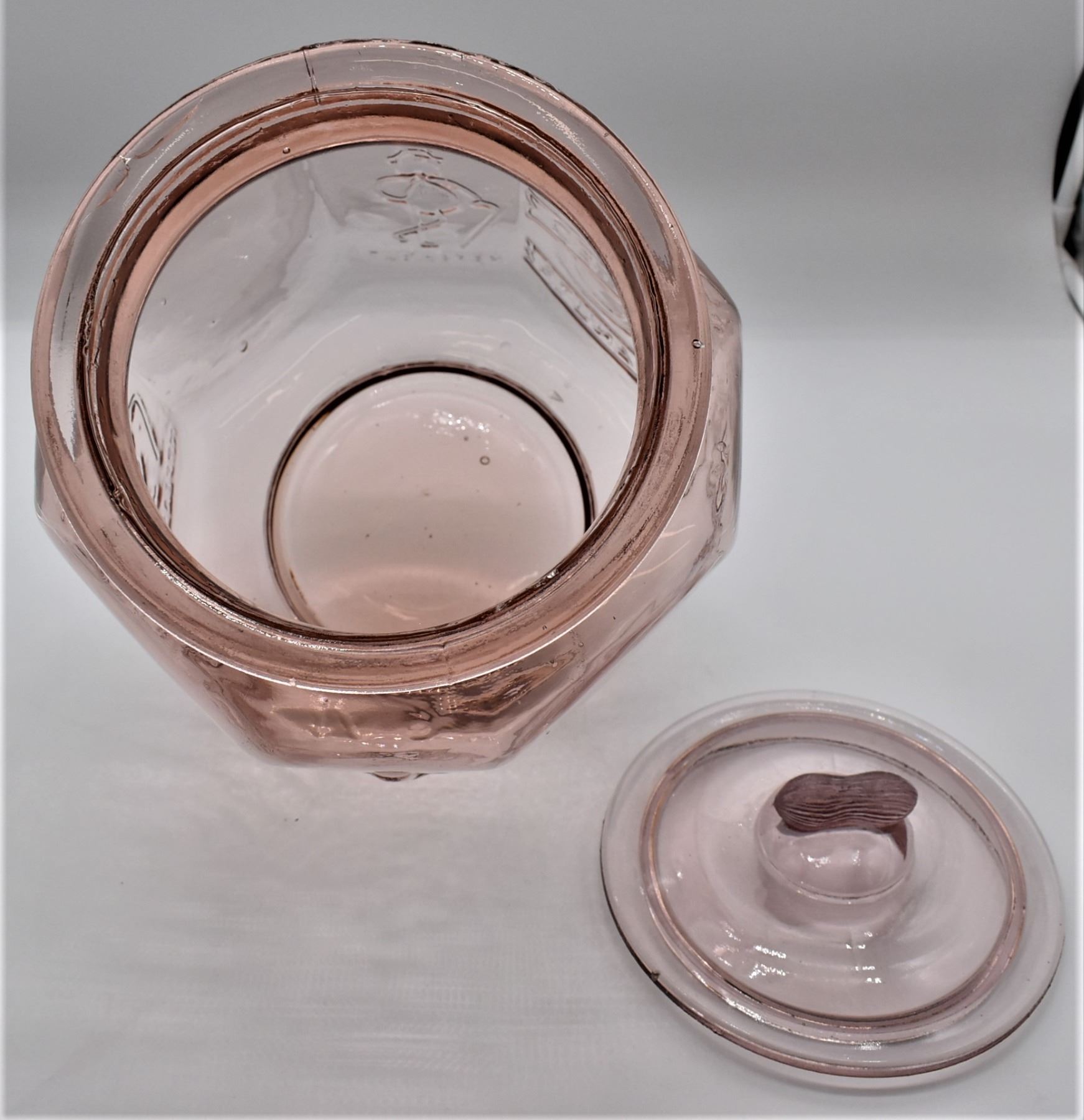 Vintage Pink Depression Glass Mr. Peanuts Jar