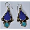 Image 1 : Asian Silver Tone, Lapis, Turquoise Earrings