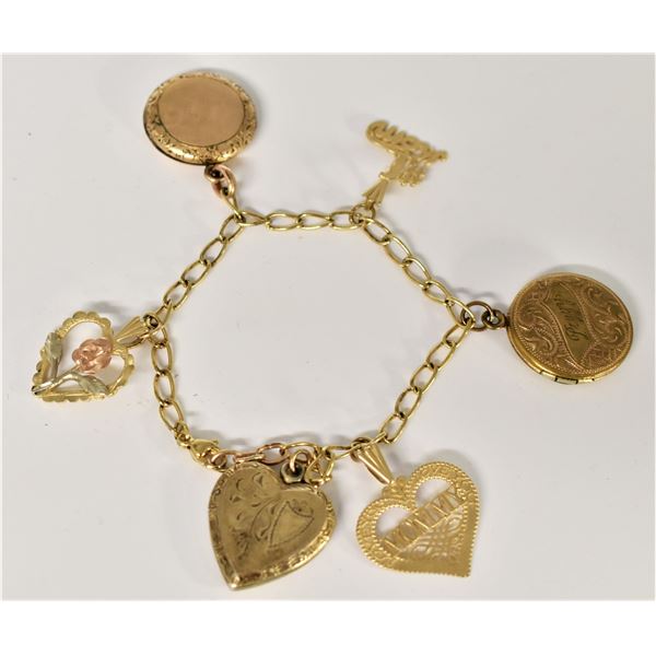 Gold Plate Charm Bracelet, Some 14K Charms
