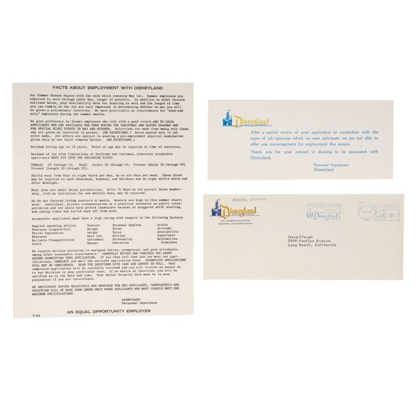 A Disneyland Employment Rejection Letter.