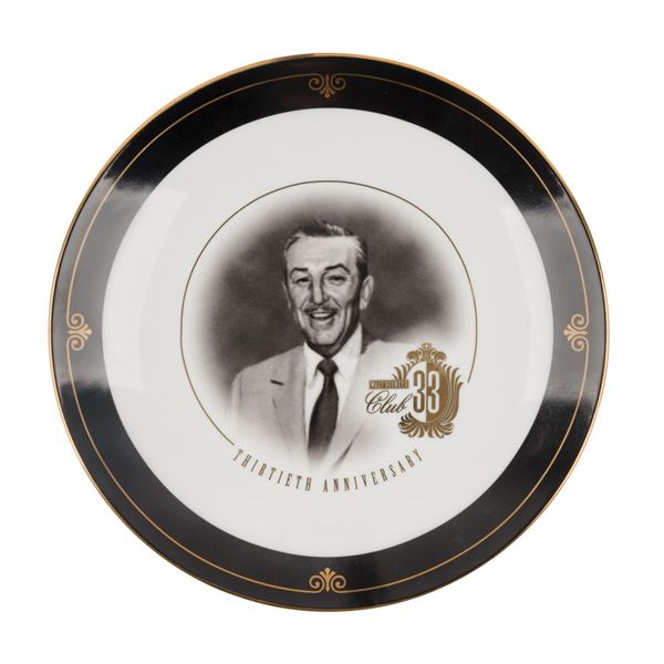 Disneyland Club 33 Walt Disney 30th Anniversary Plate.