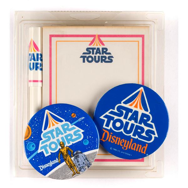 A Star Tours Notepad and Buttons.