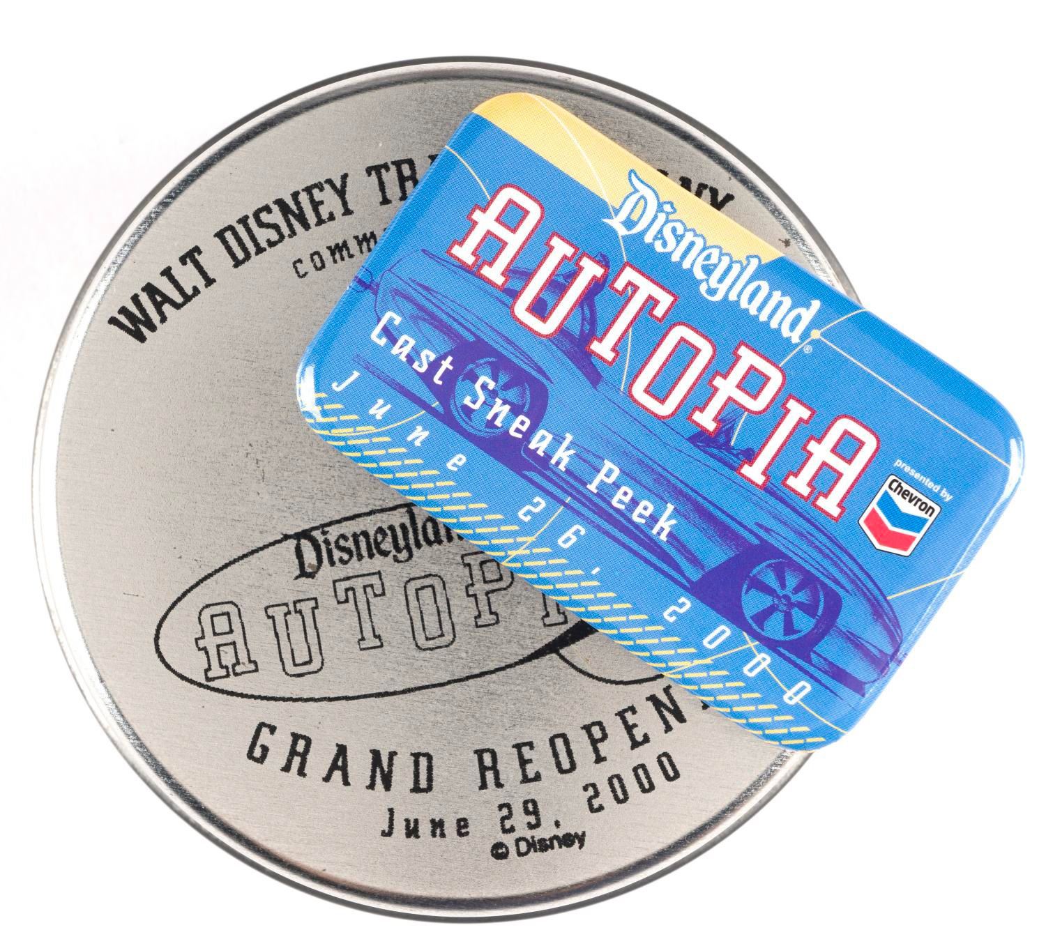 A Set of Autopia Pins and Cast Member Button.