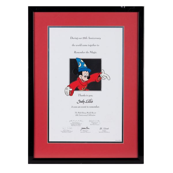 Walt Disney World 25th Anniversary Thank You Certificate.