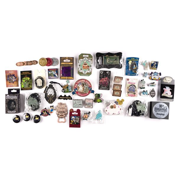 A Collection of (51) Haunted Mansion Pins & Extras.