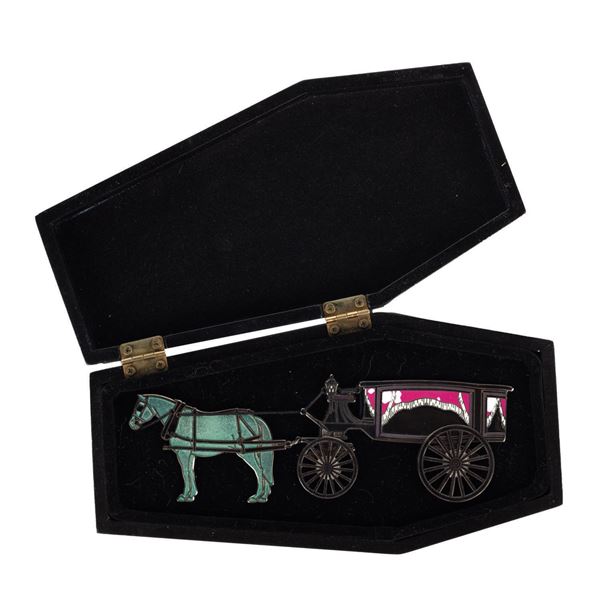 A Ghoulish Gathering Ghost Horse Hearse Pin.