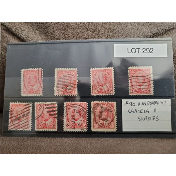 8 Canadian 2c King Edward VII stamps - used, red - Schmalz Auctions