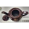 Image 4 : Decorative porcelain candy dish and lid, lid handle is broken & Beautiful brown porcelain tea pot - 
