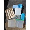 Image 2 : Box of plastic containers and household items