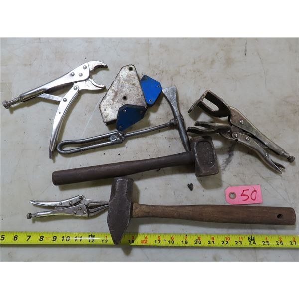 Magnets, vise grips (3), 2 Hammers