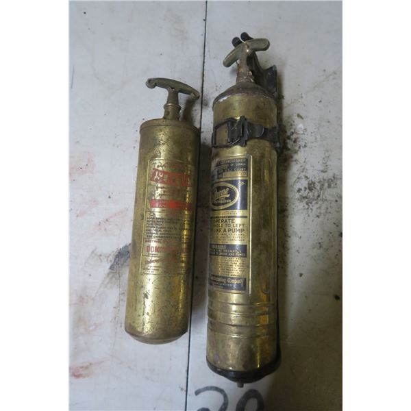 2 brass fire extinguishers