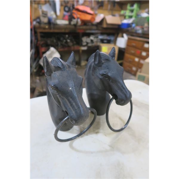 2 cast horse post toppers