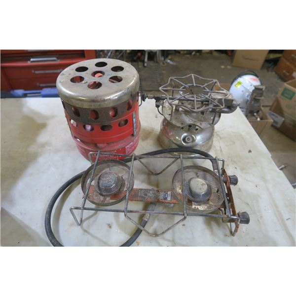 Coleman quick lite and burner, and Zebco camp stove