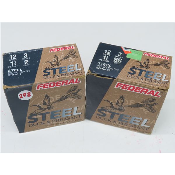 2 boxes of Federal Steel Duck & Pheasant shot – 12 gauge, 3 inches, 1 1/4 oz. BB shot, Steel Muz Vel