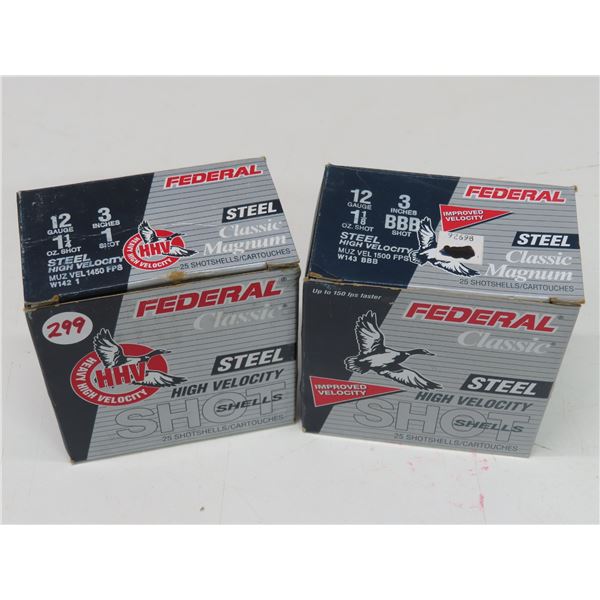 2 boxes of Federal Steel Classic Magnum, 12 gauge, 3 inches, 1 1/8oz, BBB Shot, Steel high velocity 