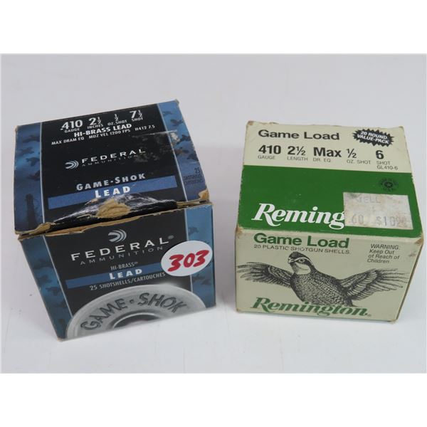 Federal Game-shok lead .410 gauge, 2 1/2 inches, 1/2 oz, 7 1/2 shot Hi-Brass lead & Remington Game L