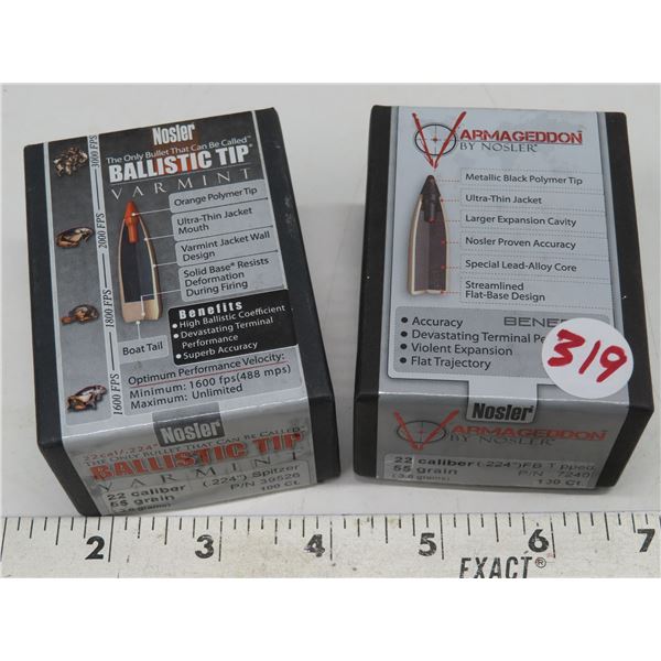 Nosler 22 Cal. 55 Grain Spitzer & FB T pped – reloading bullets