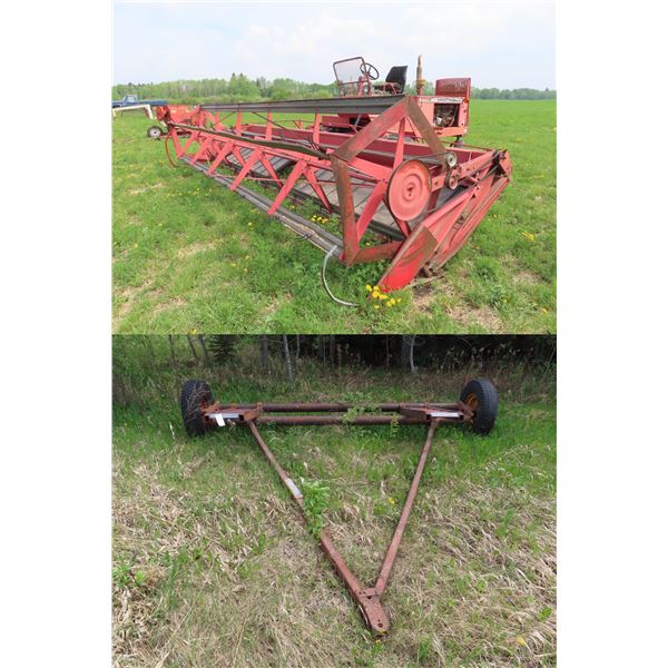 Massey Ferguson SP 775 swather with transport - running, working