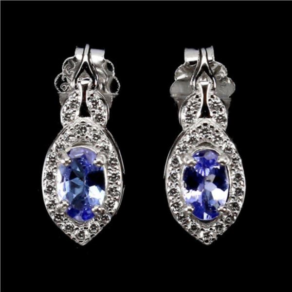 Natural Unheated Oval Blue Tanzanite Earrings