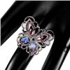 Image 3 : Natural Unheated Tanzanite & Rhodolite  Butterfly Ring
