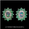 Image 1 : Natural Ethiopian White Opal & Colombian  Emerald Earrings
