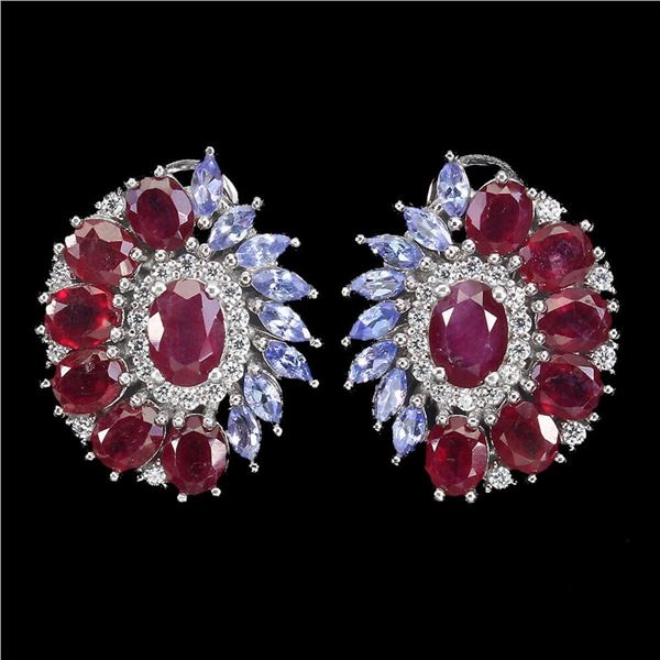 Natural  Pigeon Blood Red Ruby Tanzanite  Earrings