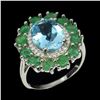 Image 1 : Natural Blue Topaz & Colombian Emerald Ring