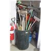 Image 1 : GARBAGE PAIL OF BROOMS AND SHOVELS