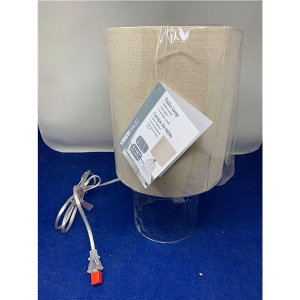 Uber Haus Table Lamp - Modern Clear Glass w/ Linen Fabric Shade - Beige - Lot of 1