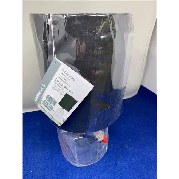 Uber Haus Table Lamp - Modern Clear Glass w/ Linen Fabric Shade - Black - Lot of 1