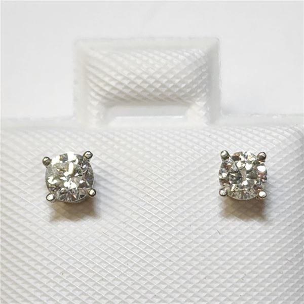 14K White Gold Diamond .30 Carat (I1, F-G) Solitaire Earrings Set Made in Canada -Appraised Value $1