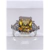 Image 1 : Ladies Emerald Cut 2.2 Carat Yellow Topaz Solitaire with Trilliam Set Side Stones .925 Silver Ring