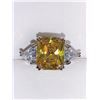 Image 2 : Ladies Emerald Cut 2.2 Carat Yellow Topaz Solitaire with Trilliam Set Side Stones .925 Silver Ring
