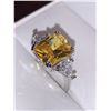 Image 3 : Ladies Emerald Cut 2.2 Carat Yellow Topaz Solitaire with Trilliam Set Side Stones .925 Silver Ring