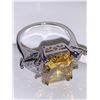 Image 4 : Ladies Emerald Cut 2.2 Carat Yellow Topaz Solitaire with Trilliam Set Side Stones .925 Silver Ring