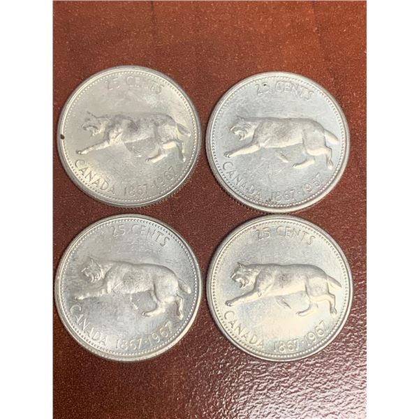 Canada Vintage 1867-1967 Centennial Silver Quarters _ Lot of 4