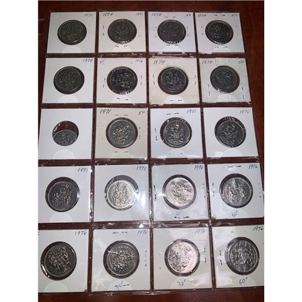 Canada Vintage Full Sheet of 1970's Half Dollars - Lot of 20