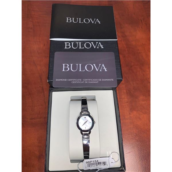 NEW Ladies' Bulova Diamond Accented Bangle Watch with Mother-of-Pearl Dial with Diamond accent on Fa