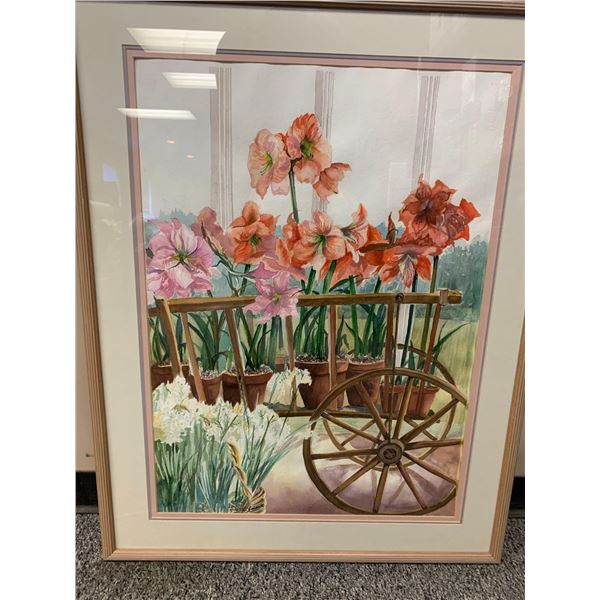 "Amarylis" Framed Water Colour by Carol Cowan Painting 22 x 29 Frame 29 x 39