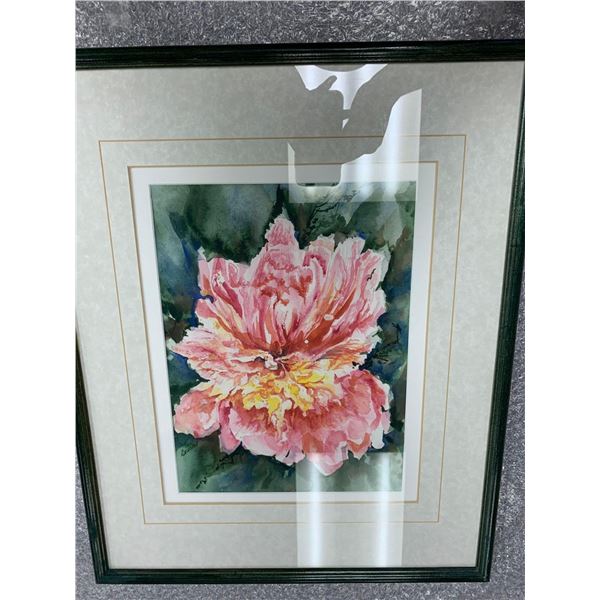 "Peony Beauty" Framed Water Colour by Carol Cowan Painting 16 x 20 Frame 18 x 22