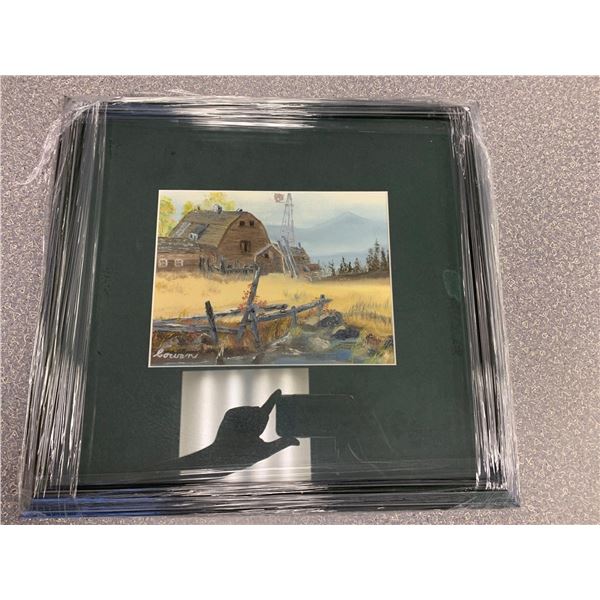 "Barn and Building" Framed Oil on canvas Picture 9 x 12 Frame 18 x 17