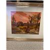 Image 2 : "Desert Cacti Dusk" Framed Oil on board by Carol Cowan Painting 12 x 9 Frame 15 x 12
