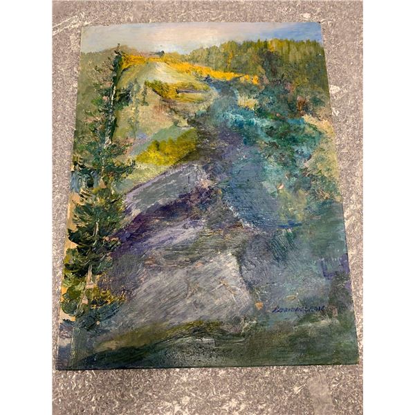 "Elbow Falls Near Bragg Creek" Framed Oil on boarfd by Carol Cowan 16 x 12