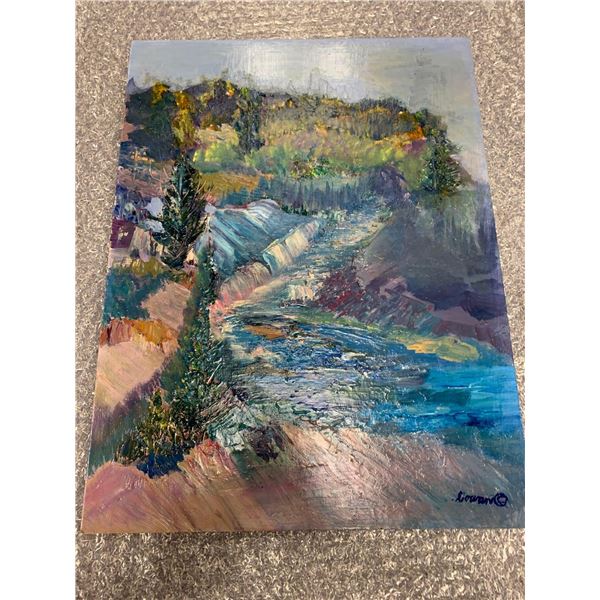 "Elbow Falls Picnic Site" Oil on board by Carol Cowan 16 x 12